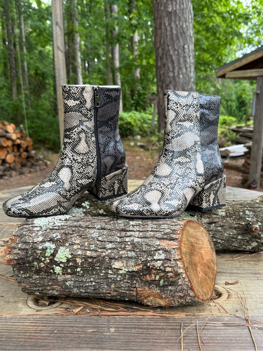 French Connection Snakeskin Ankle Boots - Black & Gray
